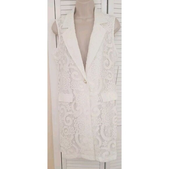 NWT $108 NANETTE LEPORE CANNOLI CREAM LONG LACE VEST SZ MEDIUM - Picture 3 of 12